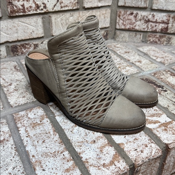 Diba True Shoes - Diba True Landing Crew Perforated Leather Mules in Stone Distressed Leather 8